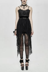 Black Versatile Translucent Sweep Sexy Lace Womens Gothic Dress With Shoulder Straps
